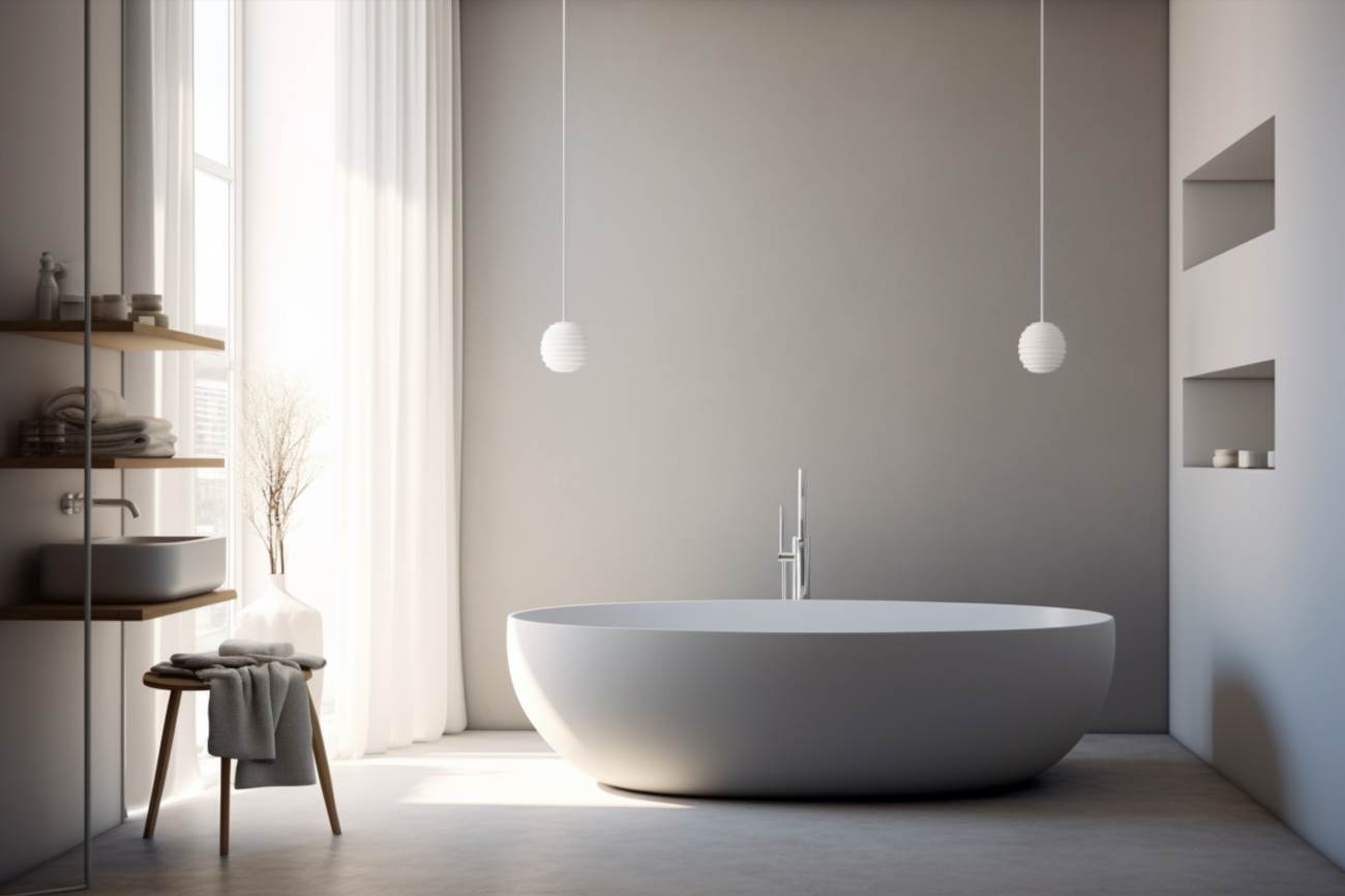 Minimalista szürke fehér fürdőszoba